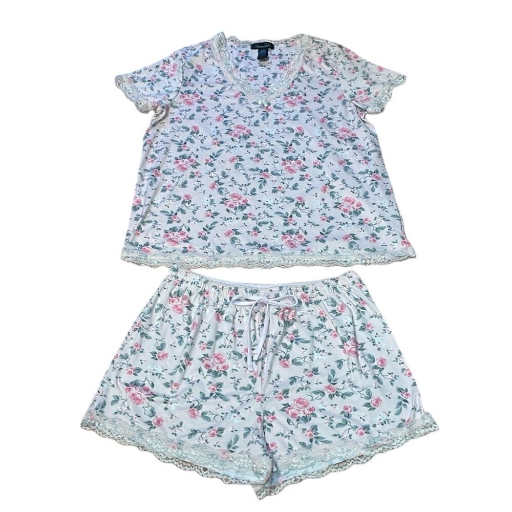 René Rofé Coquette Shortie Pajamas, Girlcore PJs, pink roses, Sleepwear, Medium
